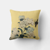 BLACK BIRD FLIES AMONG FLOWERS YELLOW クッション (裏面)