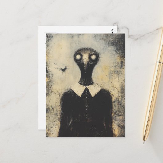 Black Bird in a Black Dress Horror Fantasy ポストカード (正面/裏面インサイチュ)