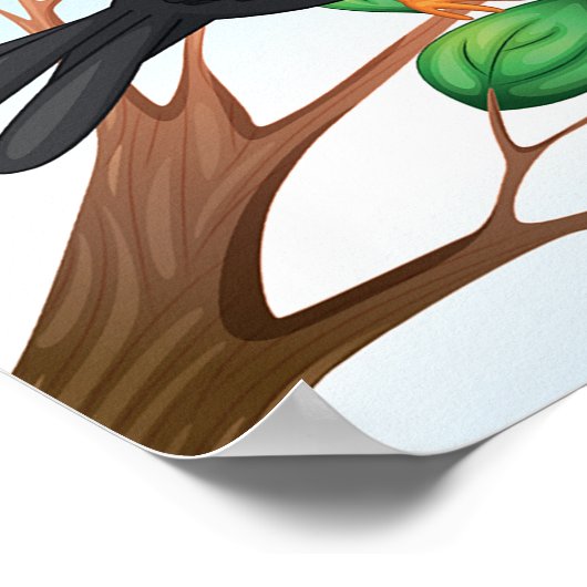 Black Birds on Tree Branches ポスター (角)