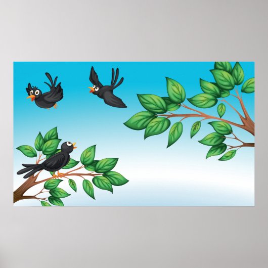Black Birds on Tree Branches ポスター (正面)