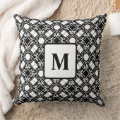 Black Black White Art Deco Monogram Pattern クッション (ブランケット)