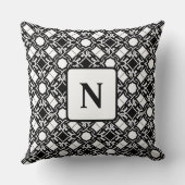 Black Black White Art Deco Monogram Pattern クッション (裏面)