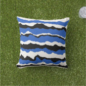 Black, blue and white wave pattern cushion アウトドアクッション (芝生)