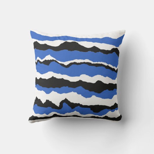 Black, blue and white wave pattern cushion アウトドアクッション (裏面)