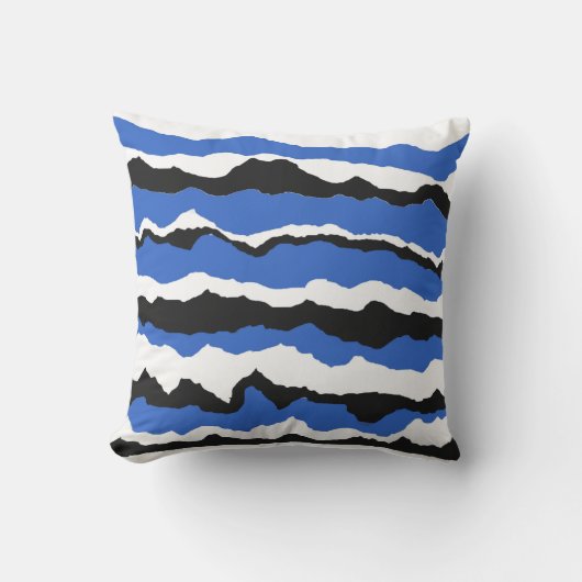 Black, blue and white wave pattern cushion アウトドアクッション (正面)