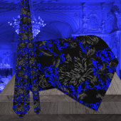 Black & Blue Floral Damask Gothic Wedding ネクタイ