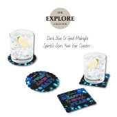 Black & Blue Midnight Sparkle Neon Glow New Year  ペーパーコースター