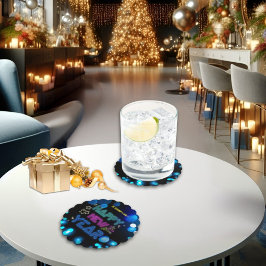 Black & Blue Midnight Sparkle Neon Glow New Year ペーパーコースター