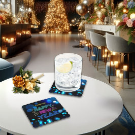 Black & Blue Midnight Sparkle Neon Glow New Year  ペーパーコースター