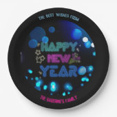 Black & Blue Midnight Sparkle Neon Glow New Year  ペーパープレート (正面)