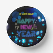 Black & Blue Midnight Sparkle Neon Glow New Year  ペーパーボウル (正面)