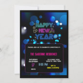 Black & Blue Midnight Sparkle Neon Glow New Year  招待状 (正面)