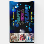 Black & Blue Midnight Sparkle Neon Glow New Year 横断幕 (縦)