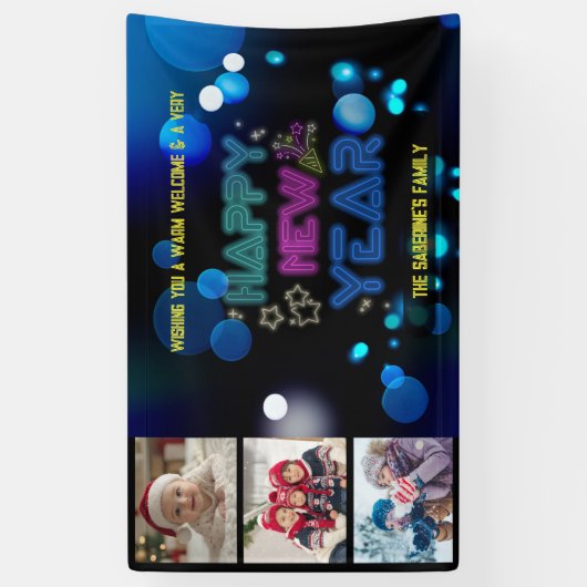 Black & Blue Midnight Sparkle Neon Glow New Year  横断幕 (縦)