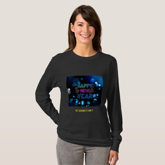 Black & Blue Midnight Sparkle Neon Glow New Year  Tシャツ (正面フル)