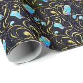 Black & Blue Modern Faux Gold & Opal ラッピングペーパー (ロールコーナー)