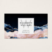 Black Blue Pink Rose Gold Monogram Business Cards (正面)