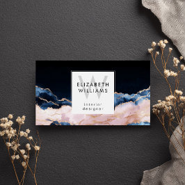 Black Blue Pink Rose Gold Monogram Business Cards