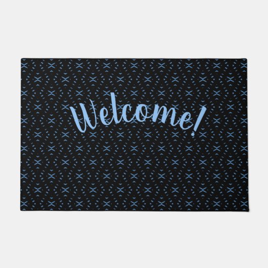 Black & Blue Tribal Boho Personalized Doormat ドアマット (正面)