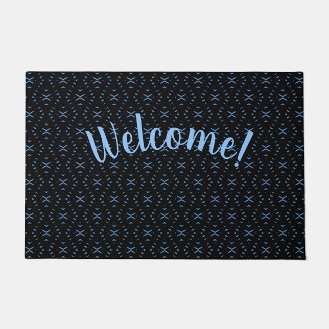Black & Blue Tribal Boho Personalized Doormat ドアマット (正面)