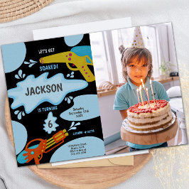 Black Blue Water Gun Invitations with photo 招待状
