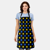 Black Blue Yellow Polka Dots Design  エプロン (着用した状態)