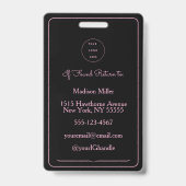 Black Blush Pink Typography Logo Photo Makeup バッジ (裏面)