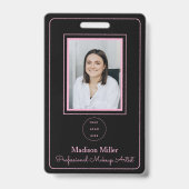 Black Blush Pink Typography Logo Photo Makeup バッジ (正面)