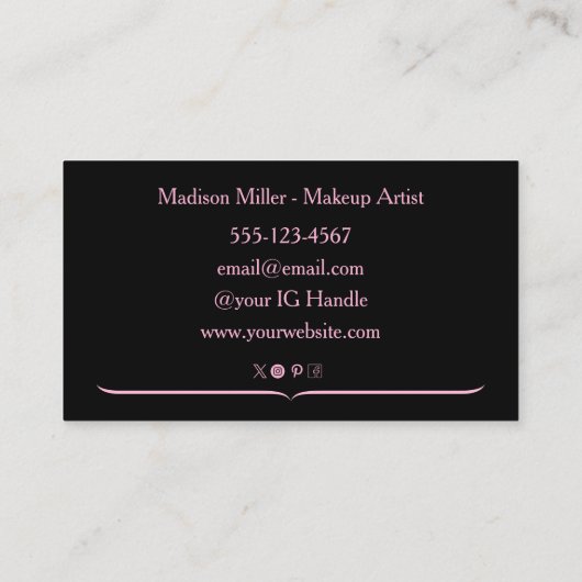 Black Blush Pink Typography Photo Makeup Business 名刺 (裏面)