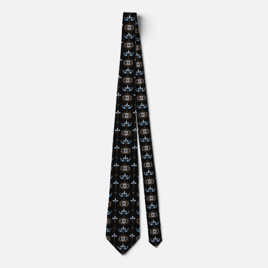 Black bohemian retro evil eye pattern ネクタイ (正面)