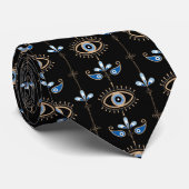 Black bohemian retro evil eye pattern ネクタイ (ロール)