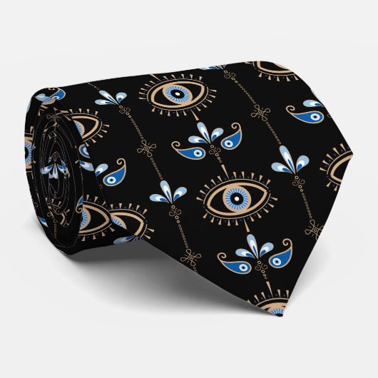 Black bohemian retro evil eye pattern ネクタイ (ロール)