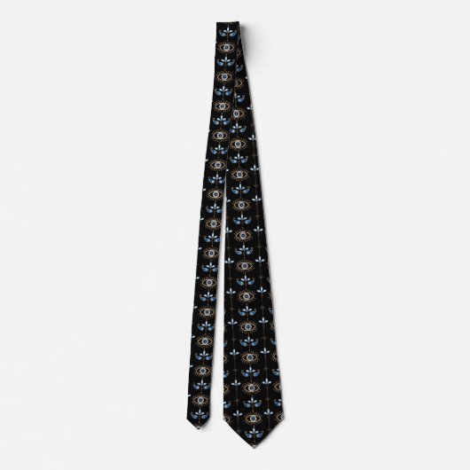 Black bohemian retro evil eye pattern ネクタイ (裏面)