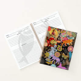 Black Boho Collage Gypsy Soul Botanical Floral ノートブック