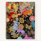 Black Boho Collage Gypsy Soul Botanical Floral ノートブック (正面)