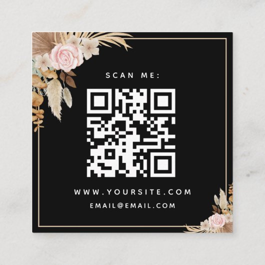 Black Boho Dried Palm Pampas Grass QR Code Rsvp エンクロージャーカード (裏面)