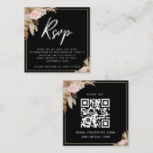 Black Boho Dried Palm Pampas Grass QR Code Rsvp エンクロージャーカード (正面/裏面)