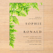 Black Boho Minimalist Foliage Wedding アクリル招待状 (正面)