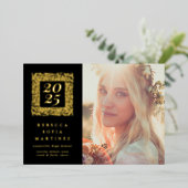 Black Boho Natural Photo卒業発表 箔招待状 (立ち正面)