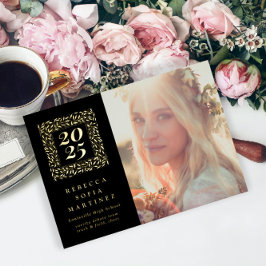 Black Boho Natural Photo卒業発表 箔招待状