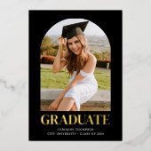 Black Bold Gold Typography 2 Photo Arch Graduation 箔招待状 (正面)