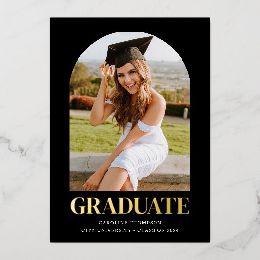 Black Bold Gold Typography 2 Photo Arch Graduation 箔招待状 (正面)