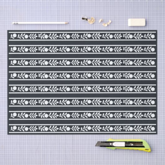 Black Bone Inlay Floral Border Decoupage Paper 薄葉紙 (クラフト)
