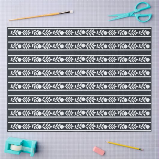 Black Bone Inlay Floral Border Decoupage Paper 薄葉紙 (クラフト)