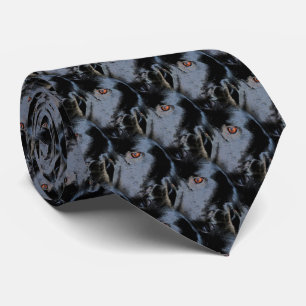 Black Border Collie Dog Face Animal Art Pattern ネクタイ