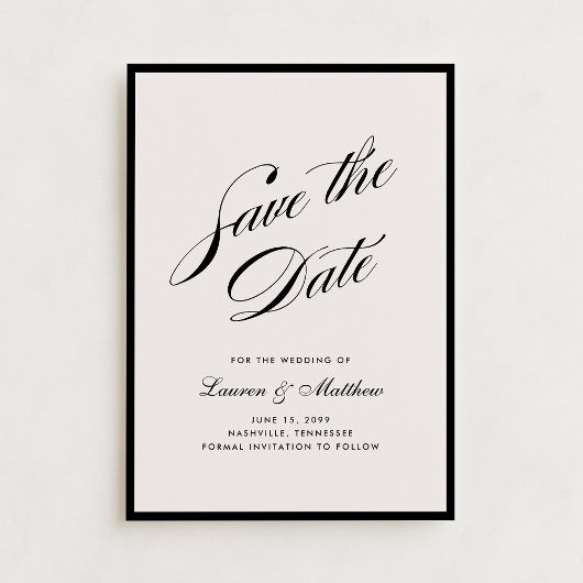 Black Border Ivory Modern Save the Date 招待状