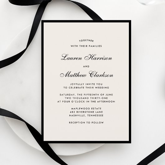 Black Border Ivory Modern Wedding Invitation 招待状