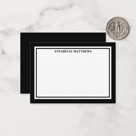 Black Border Minimalist Name Monogram ノートカード (正面/裏面インサイチュ)