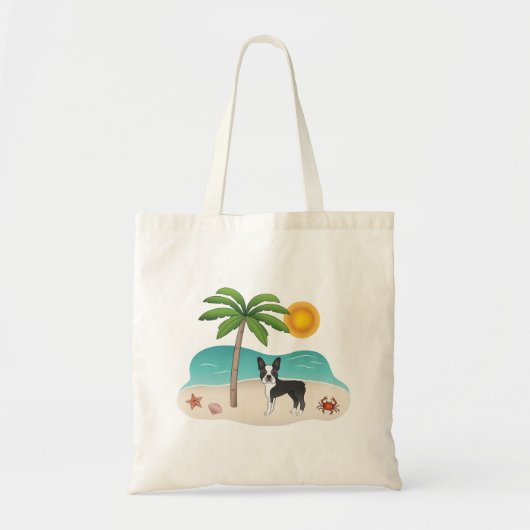 Black Boston Terrier At A Tropical Summer Beach トートバッグ (正面)