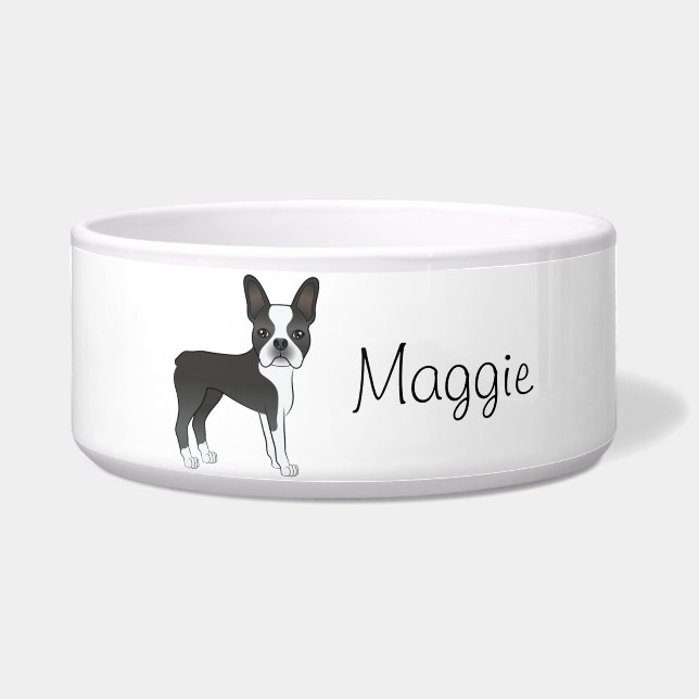 Black Boston Terrier Cute Cartoon Dog With A Name ボウル (正面)
